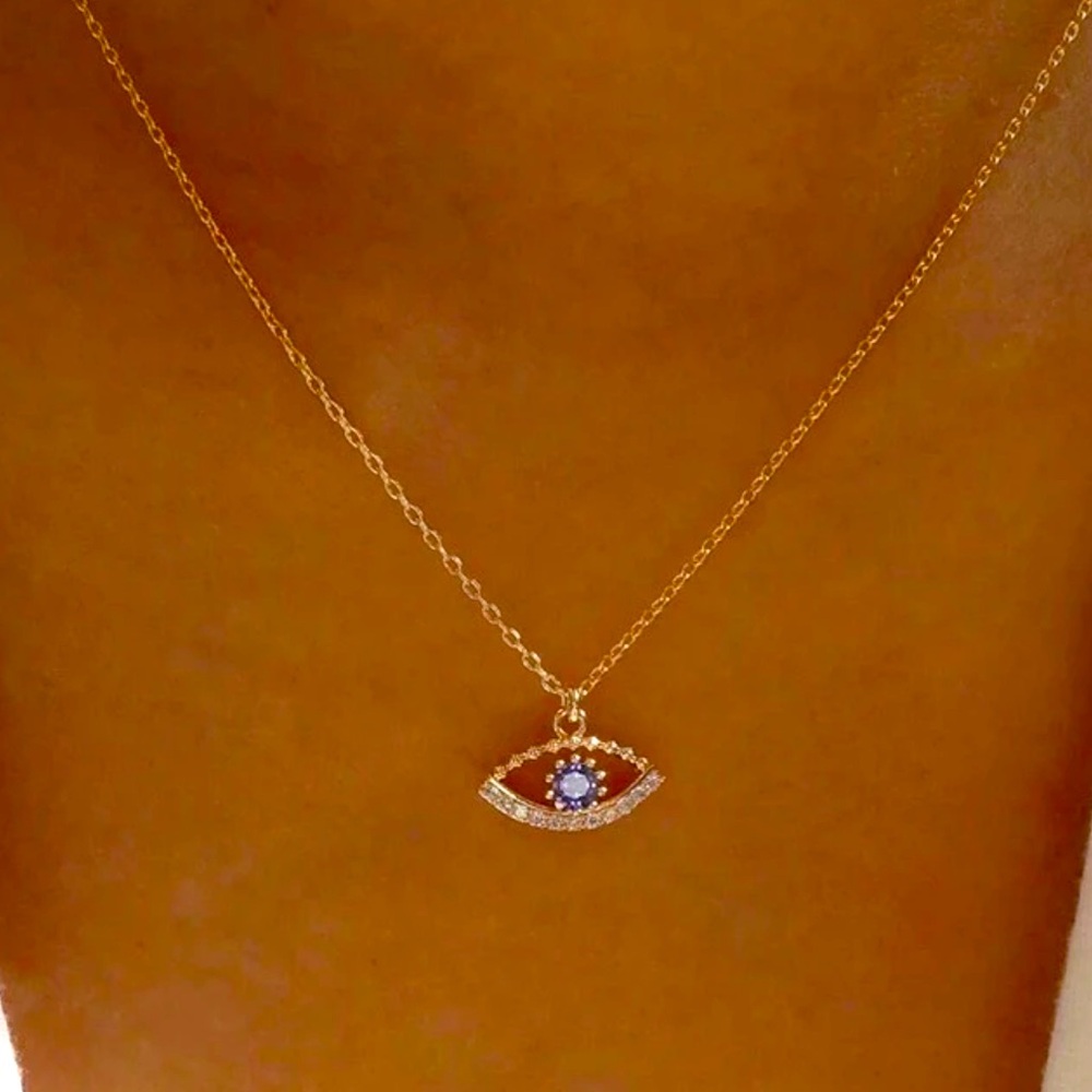 Gold OR Silver‎ Evil Eye Rhinestone Necklace Boho Cute Gift Dainty y2K Feminine
